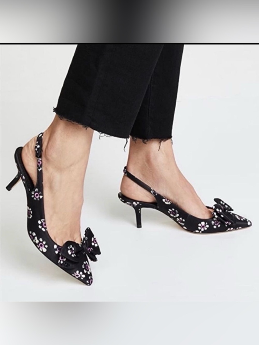 NEW Tory Burch Rosalind Satin Slingback Pumps Size 9.5 Black Shoes Kitten Heel